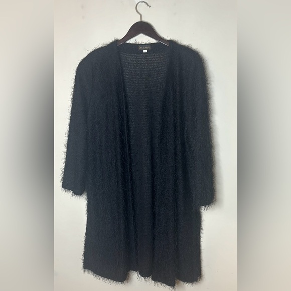 PICADILLY FASHION Fuzzy Open Front Long Black Cardigan Sweater - Picture 2 of 13